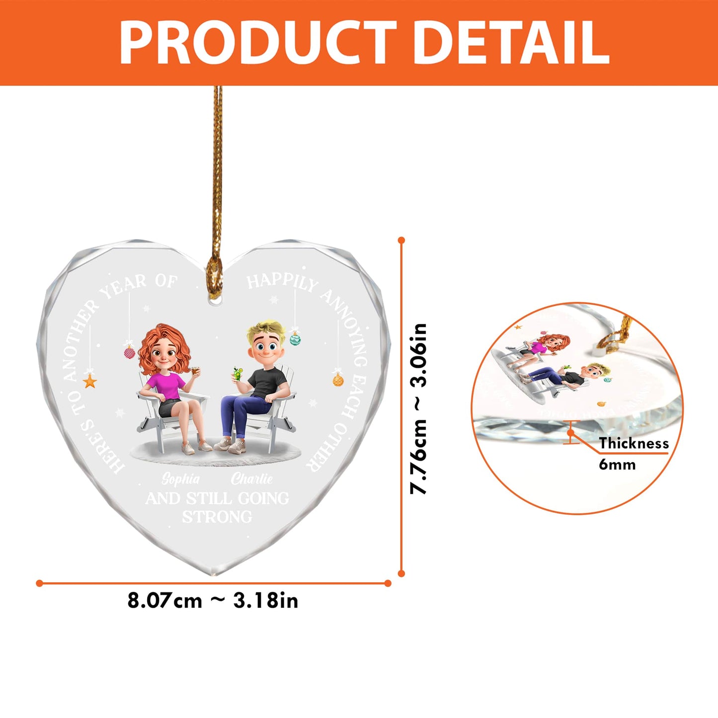 Another Year Of Happily Heart - Personalized Custom Glass Ornament