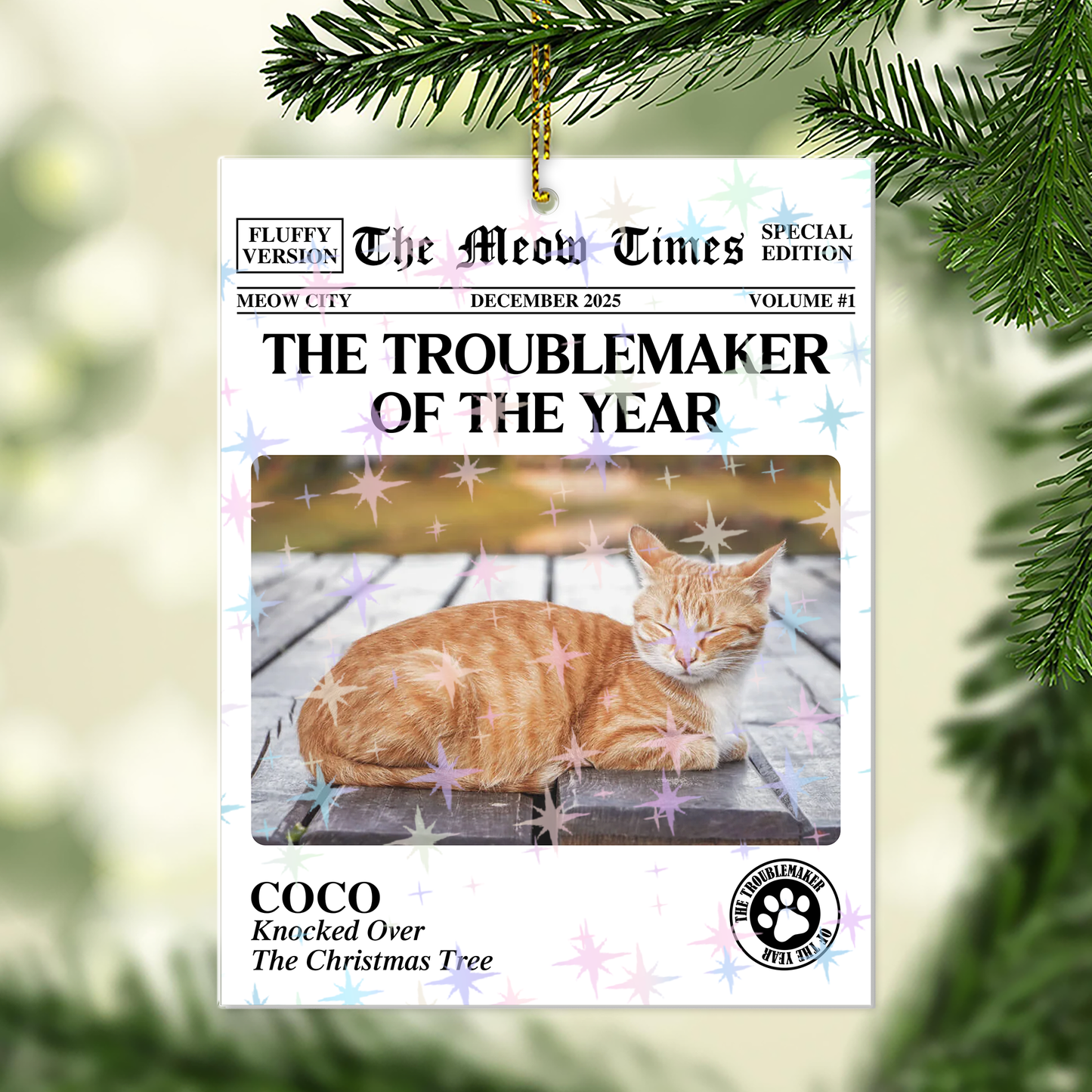 The Dog Times, The Meow Times - Custom Shape Hologram Ornament