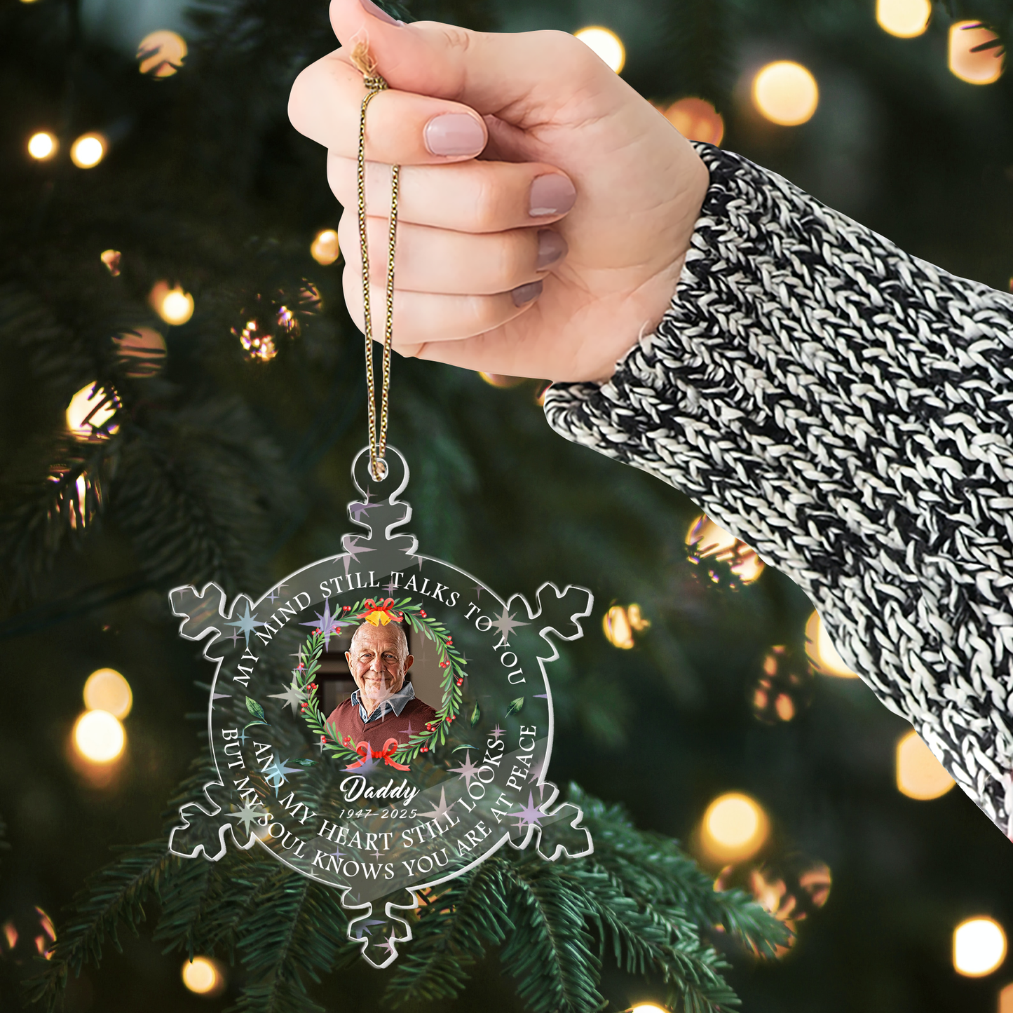 Custom Photo My Mind Still Talks To You Memorial - Custom Shape Hologram Ornament