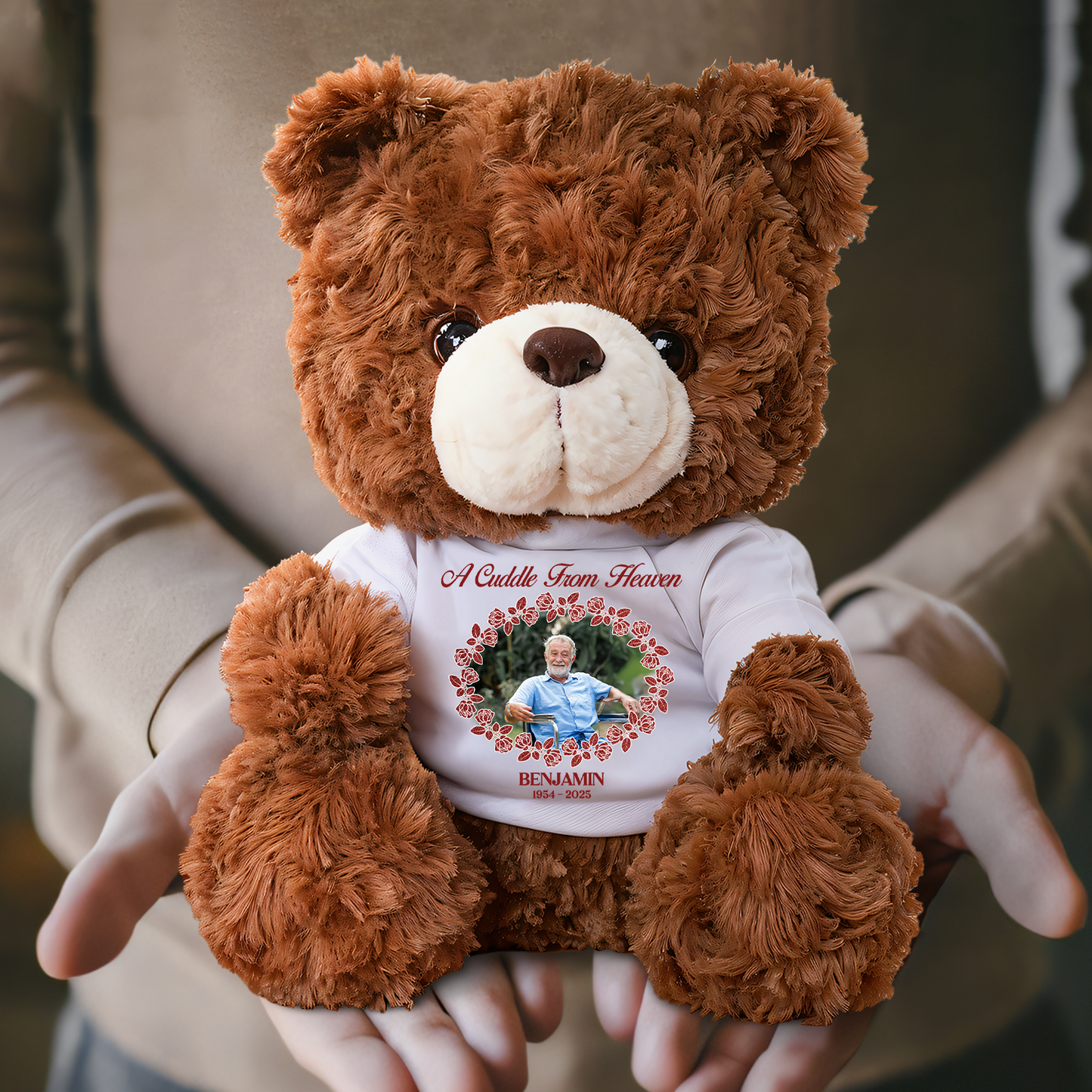 Glitter Flower A hug From Heaven - Memorial Personalized Custom Teddy Bear Plush