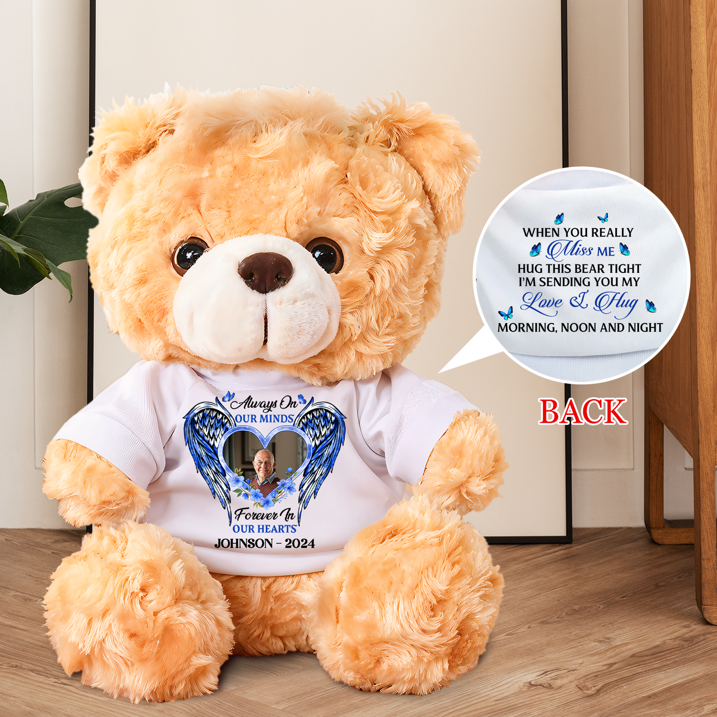 A hug From Heaven Heart Wings - Memorial Personalized Custom Teddy Bear Plush