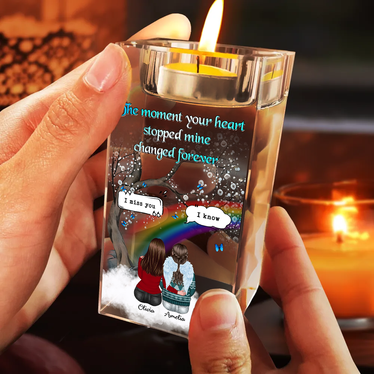 The Moment The Heart Stopped - Personalized Crystal Candle Holder