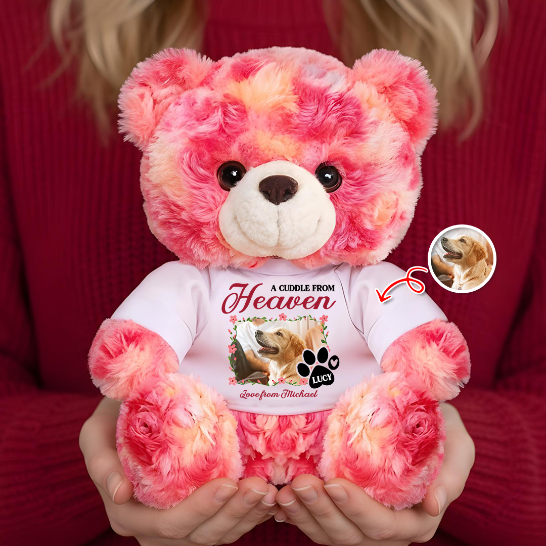 A Cuddle From Heaven Heart - Memorial Personalized Custom Teddy Bear Plush, Sympathy Gift for Family Loss or Pet Loss, Remembrance Bear