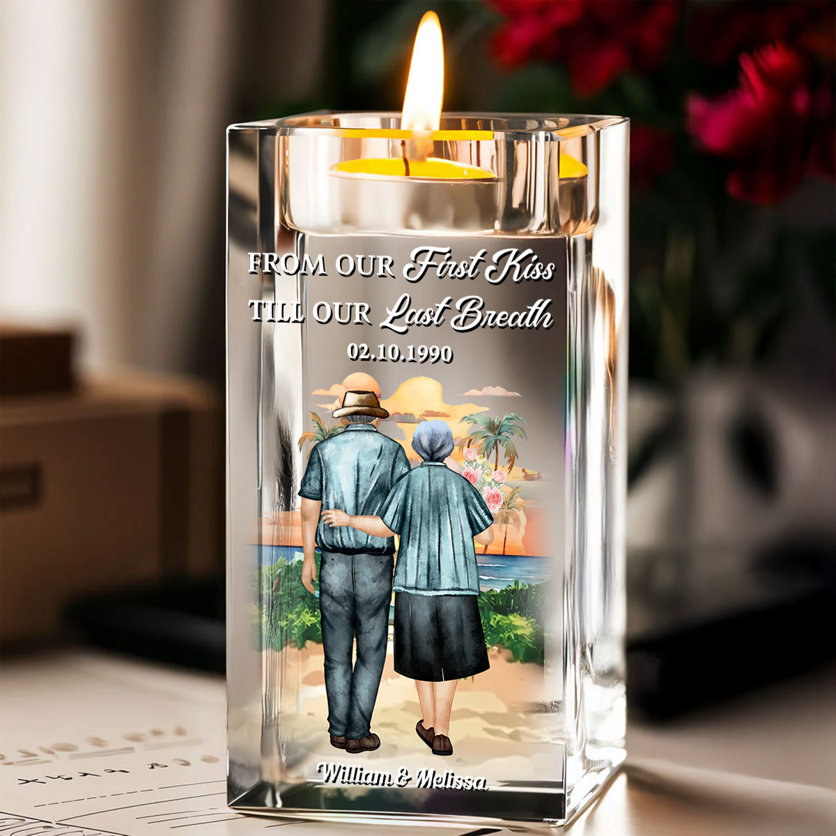 From Our First Kiss - Personalized Crystal Candle Holder