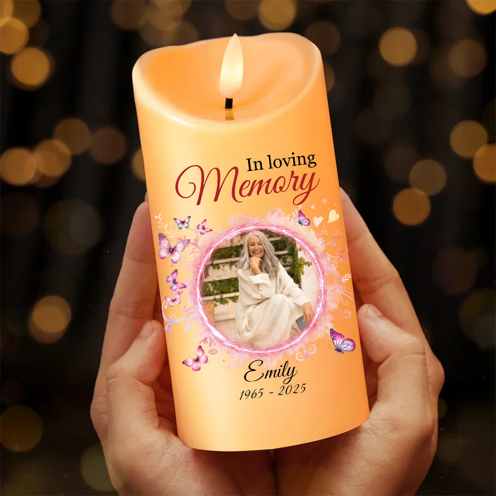 Color Forever In Our Hearts Memorial Gift - Personalized Custom LED Candle