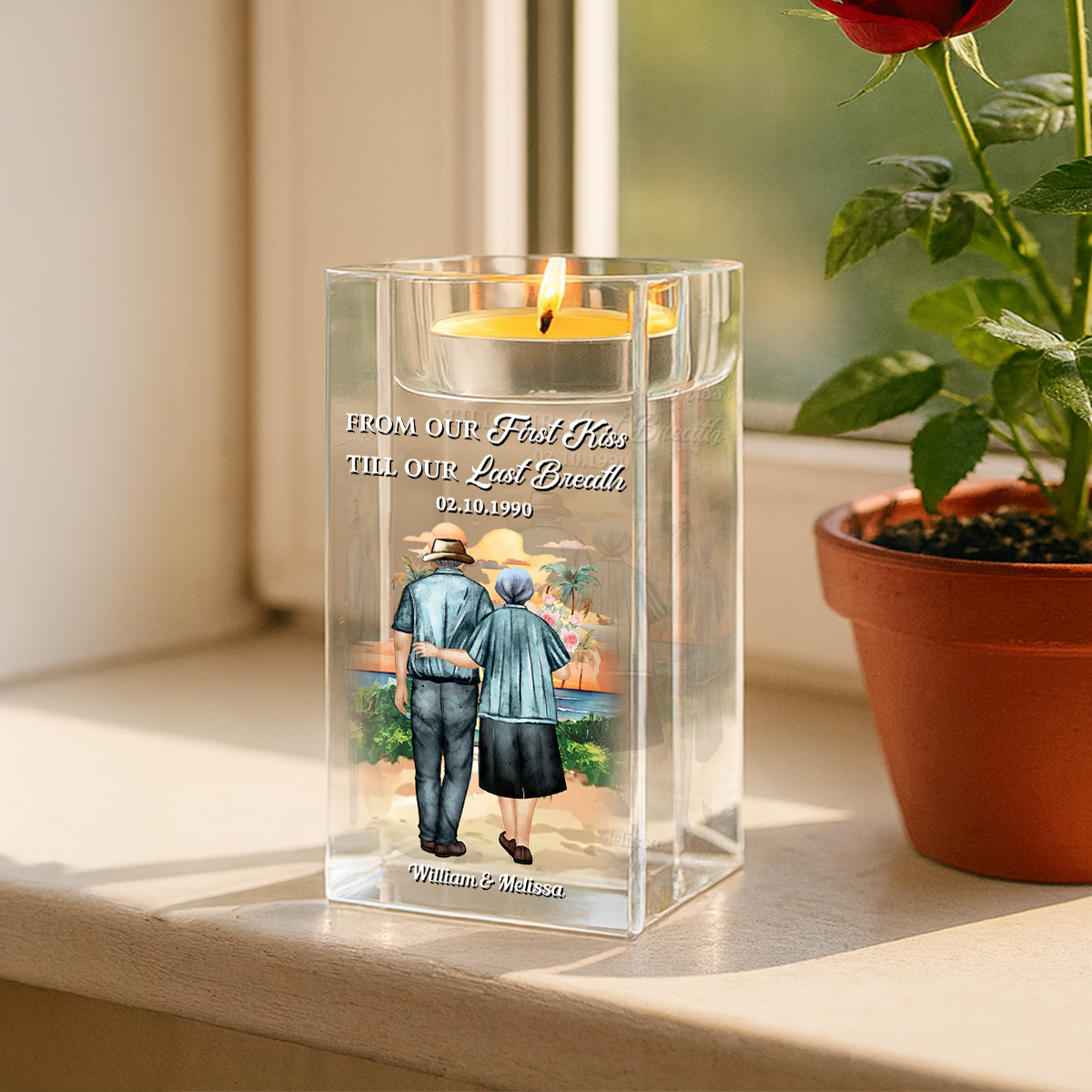 From Our First Kiss - Personalized Crystal Candle Holder