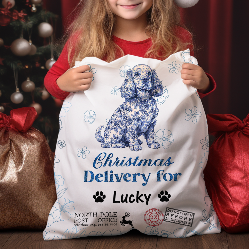 Merry Christmas Puppy Christmas Sack - Customized Canvas Drawstring Bags