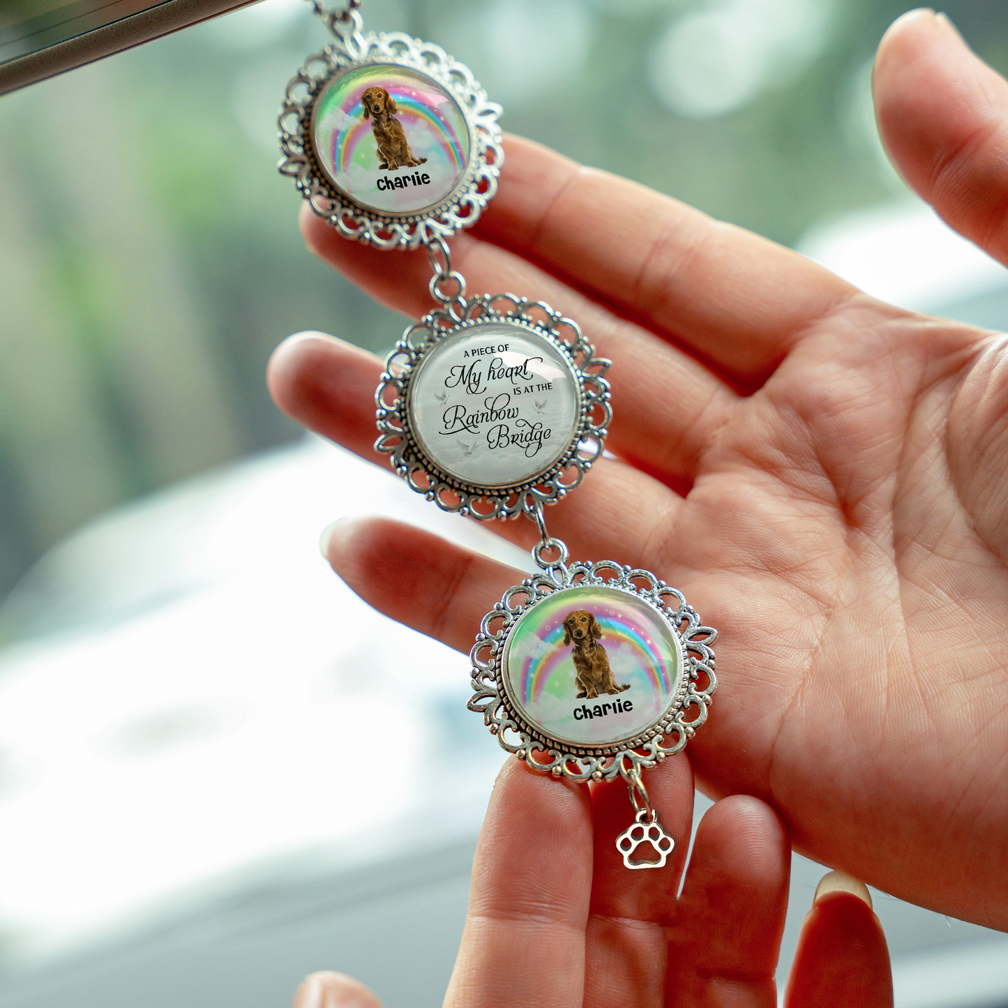 Custom Photo Memorial Gift For Pet Lovers - Personalized Photo Car Ornament With Charm