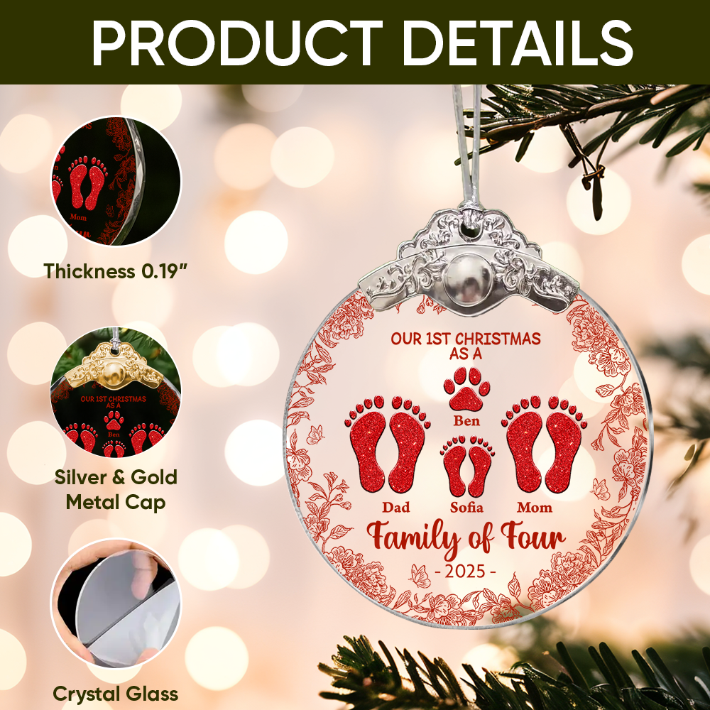 Our Family Flower - Personalized Glass Ornament With Silver and Gold Cap