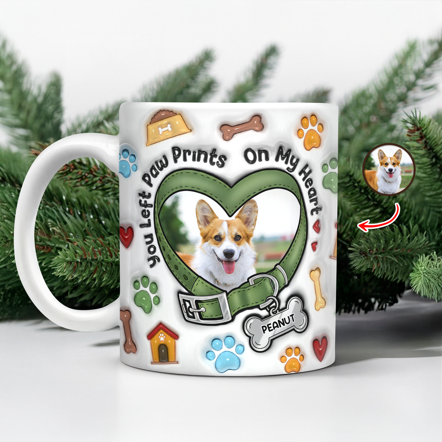 You Left Pawprint Memorial Mug - Personalized Custom 3D Inflated Effect Mug