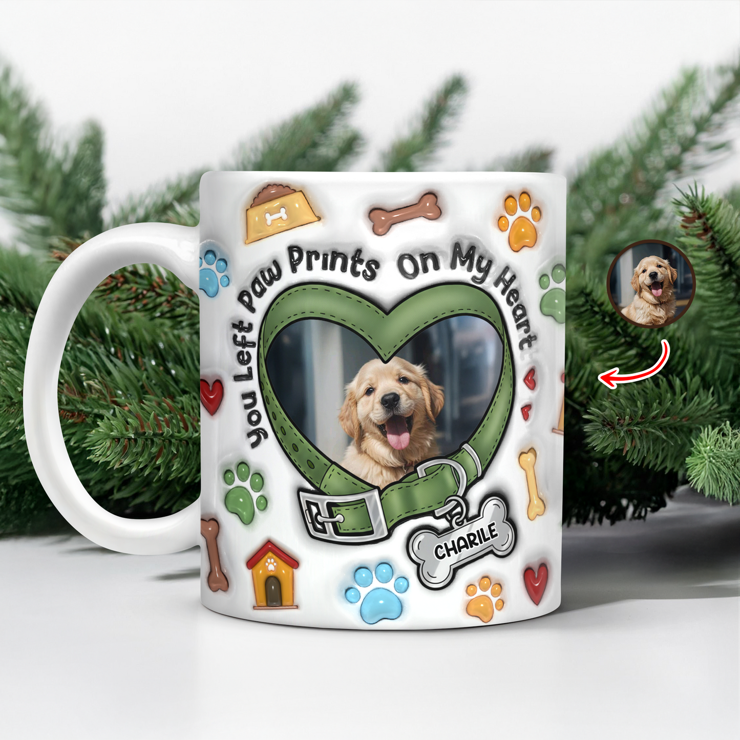 You Left Pawprint Memorial Mug - Personalized Custom 3D Inflated Effect Mug
