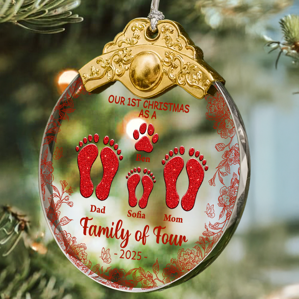 Our Family Flower - Personalized Glass Ornament With Silver and Gold Cap