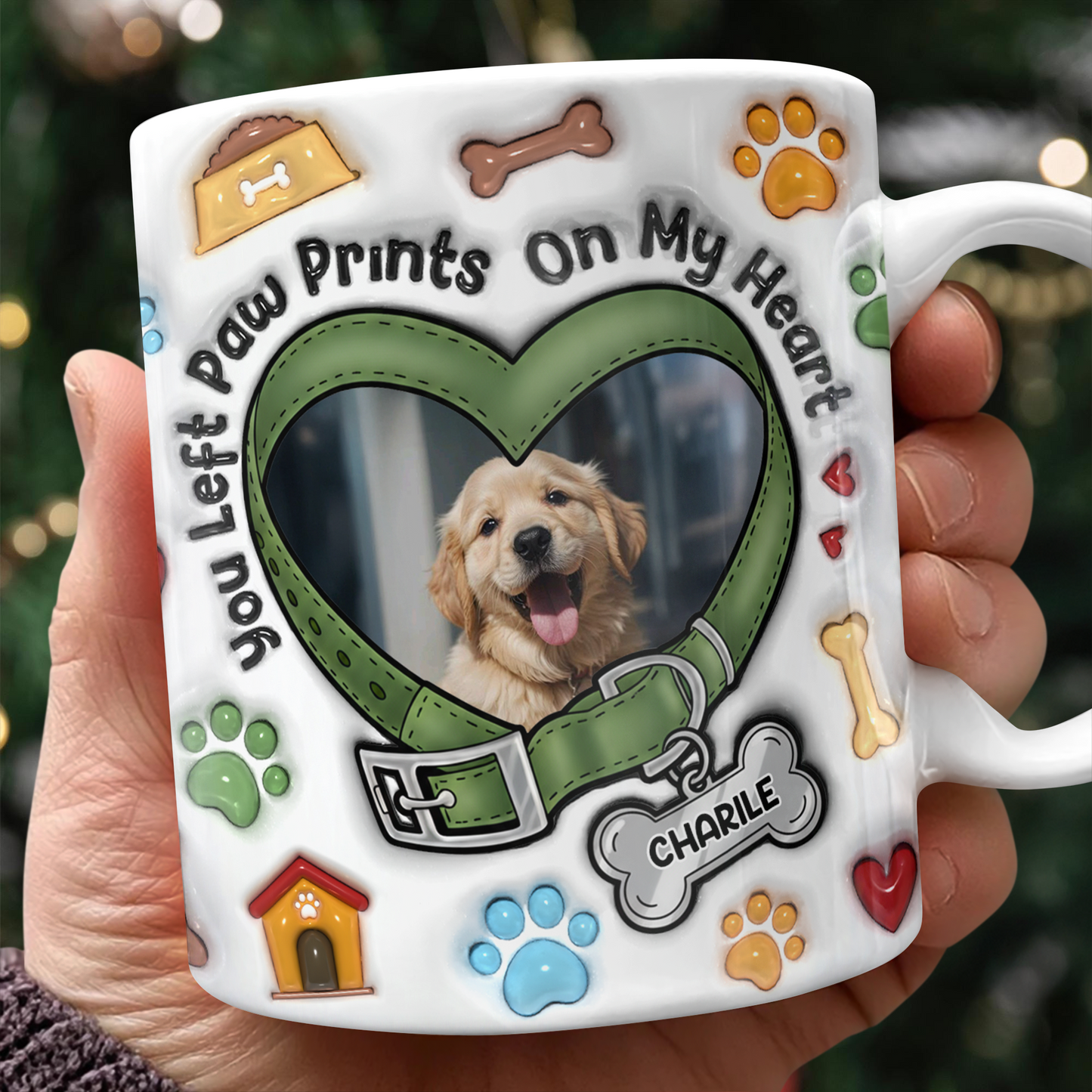 You Left Pawprint Memorial Mug - Personalized Custom 3D Inflated Effect Mug