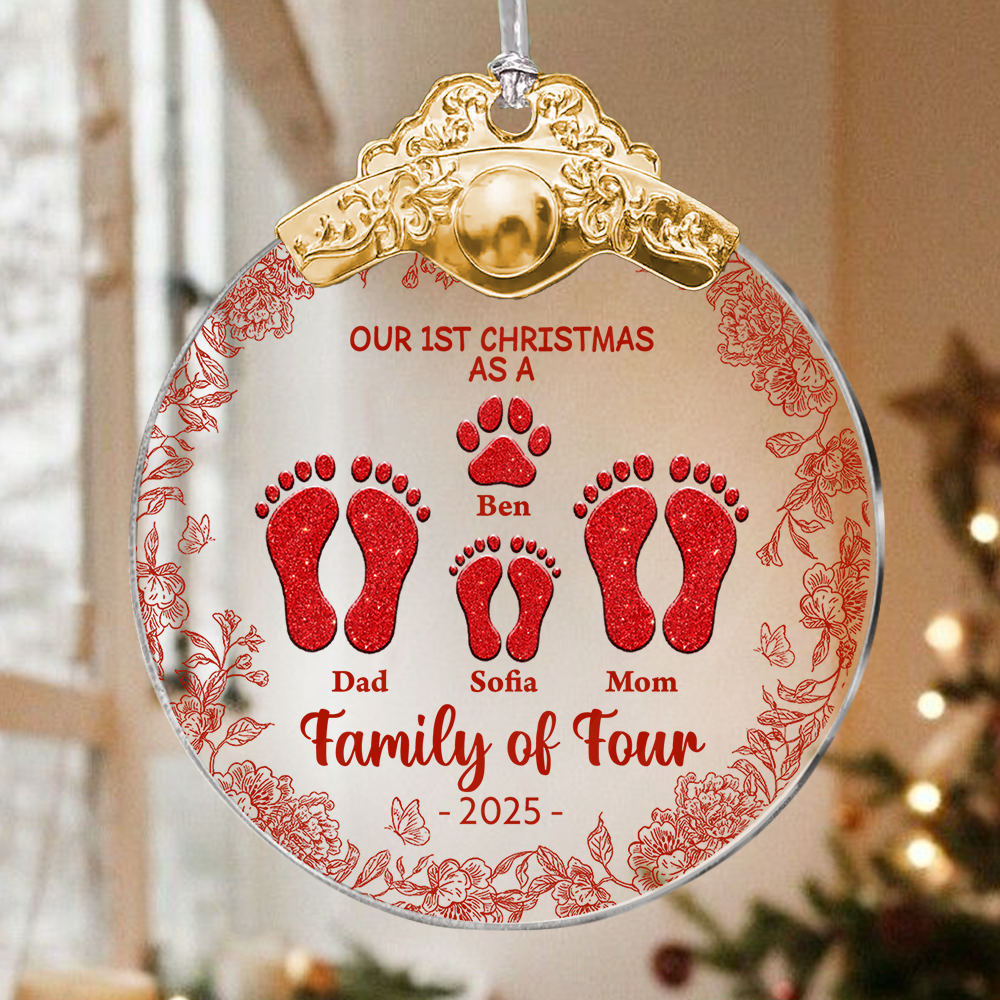 Our Family Flower - Personalized Glass Ornament With Silver and Gold Cap