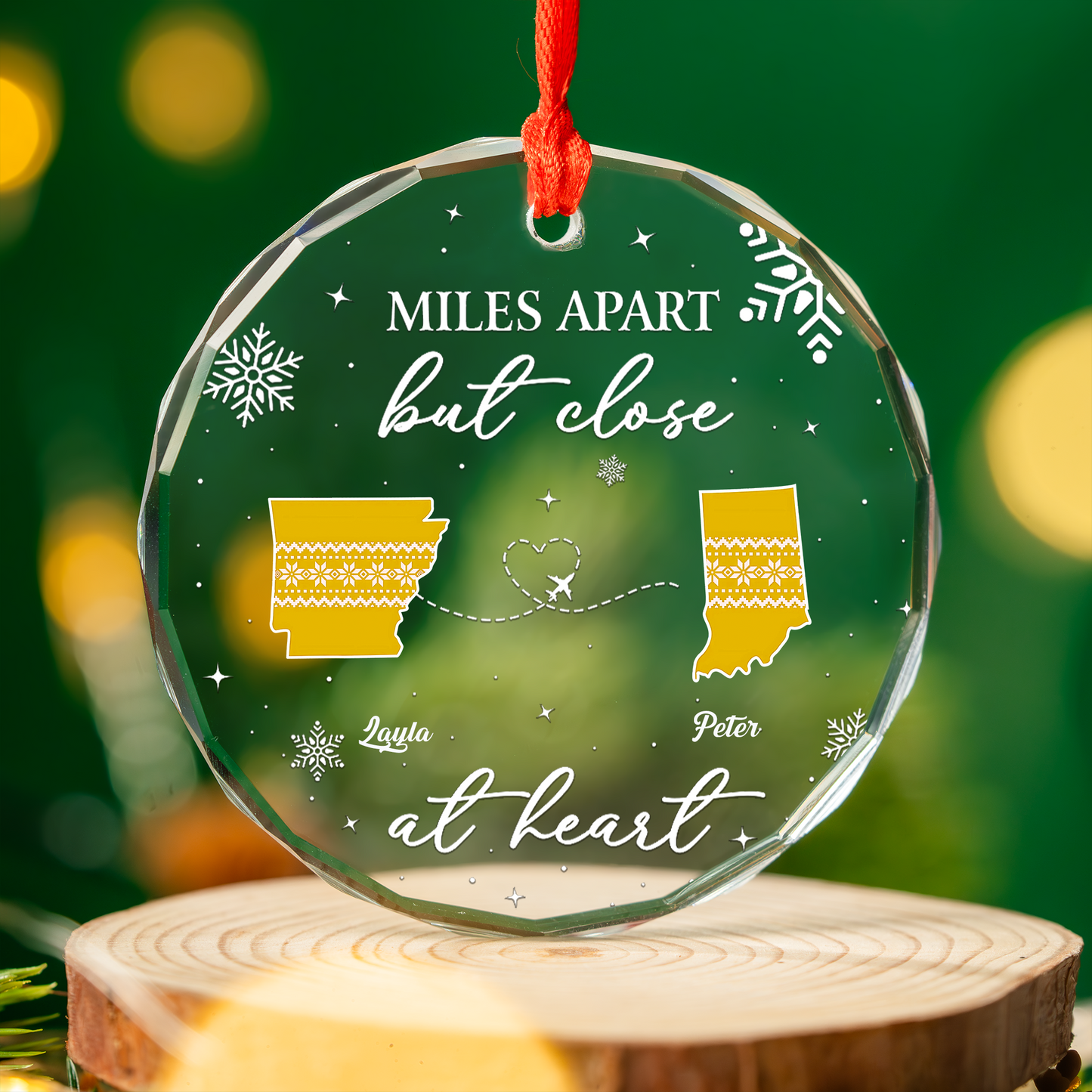 Miles Apart Christmas Long Distance - Personalized Custom Glass Ornament