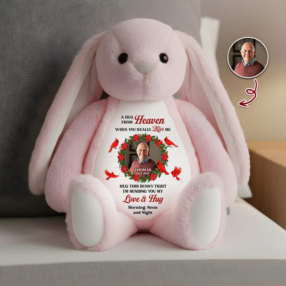 Hug This Bunny And Know I Am Here Plush, Memorial Personalized Bunny, Sympathy Gift for Loss, Sending Love and Hugs Morning Noon and Night