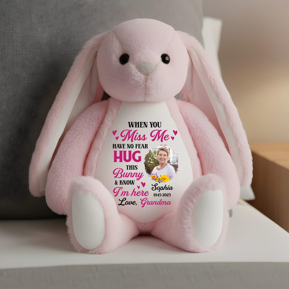 Heaven's Love In Every Hug - Memorial Personalized Custom Bunny Plush - Sympathy Gift, Keepsake Gift Grandparent, Nanny, Memorial Worry Bunny