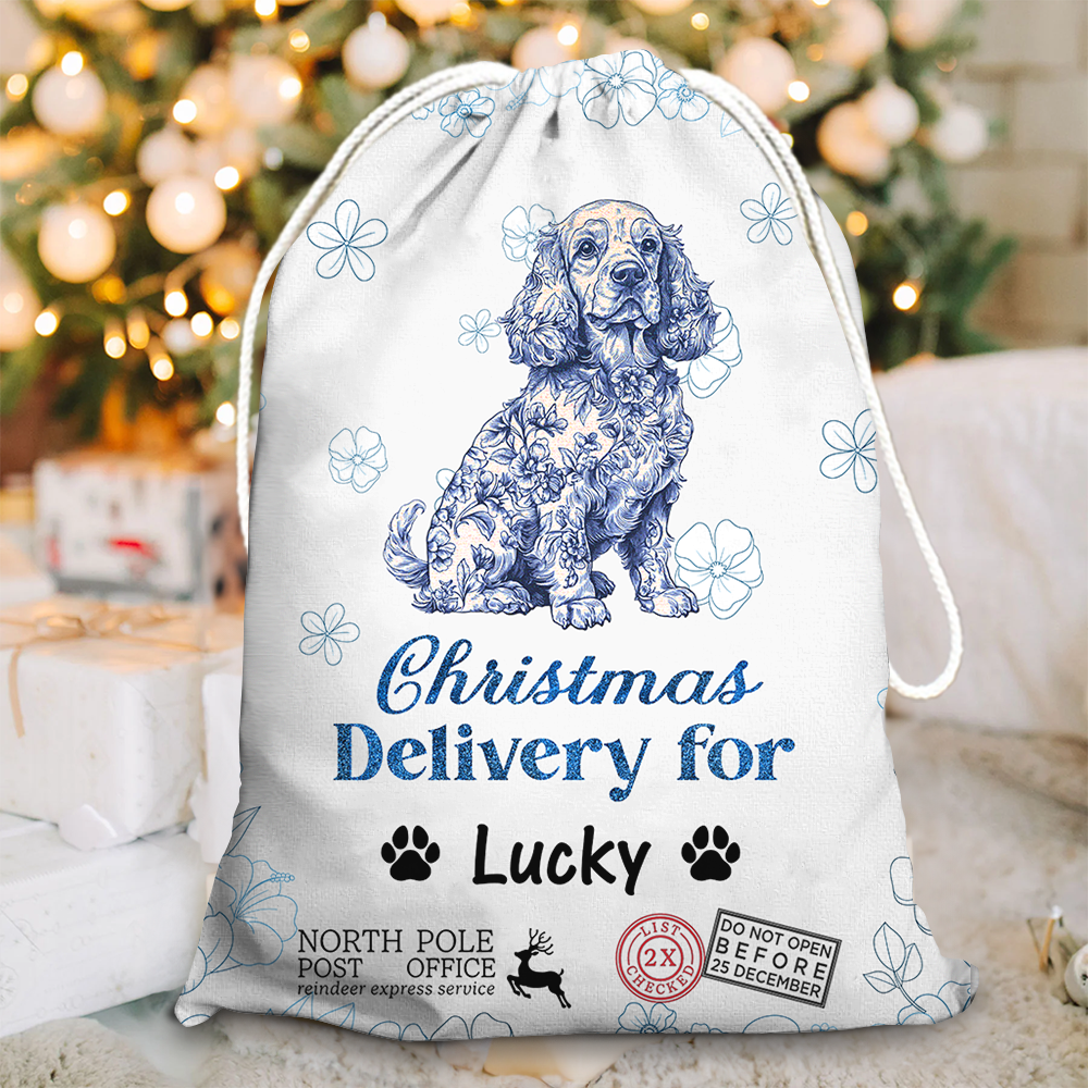 Merry Christmas Puppy Christmas Sack - Customized Canvas Drawstring Bags