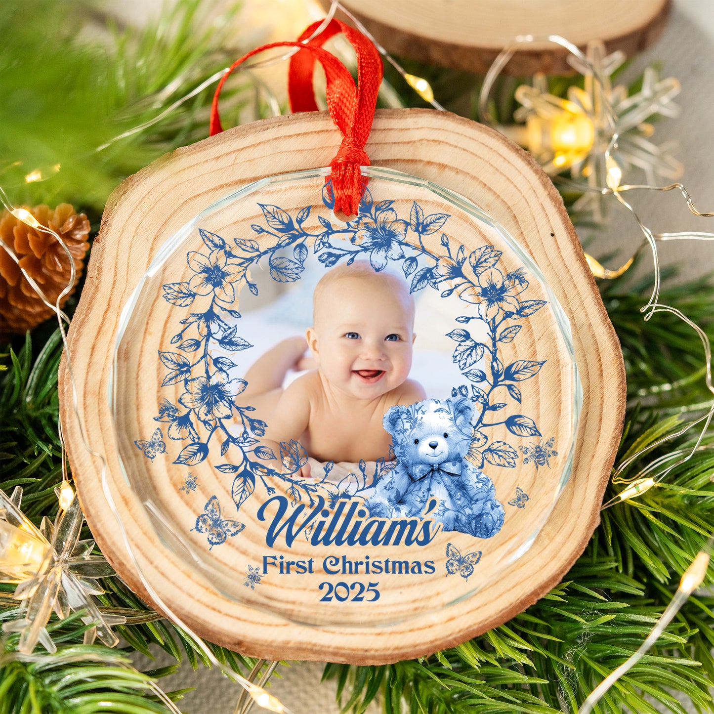 Custom Photo First Christmas - Personalized Custom Glass Ornament