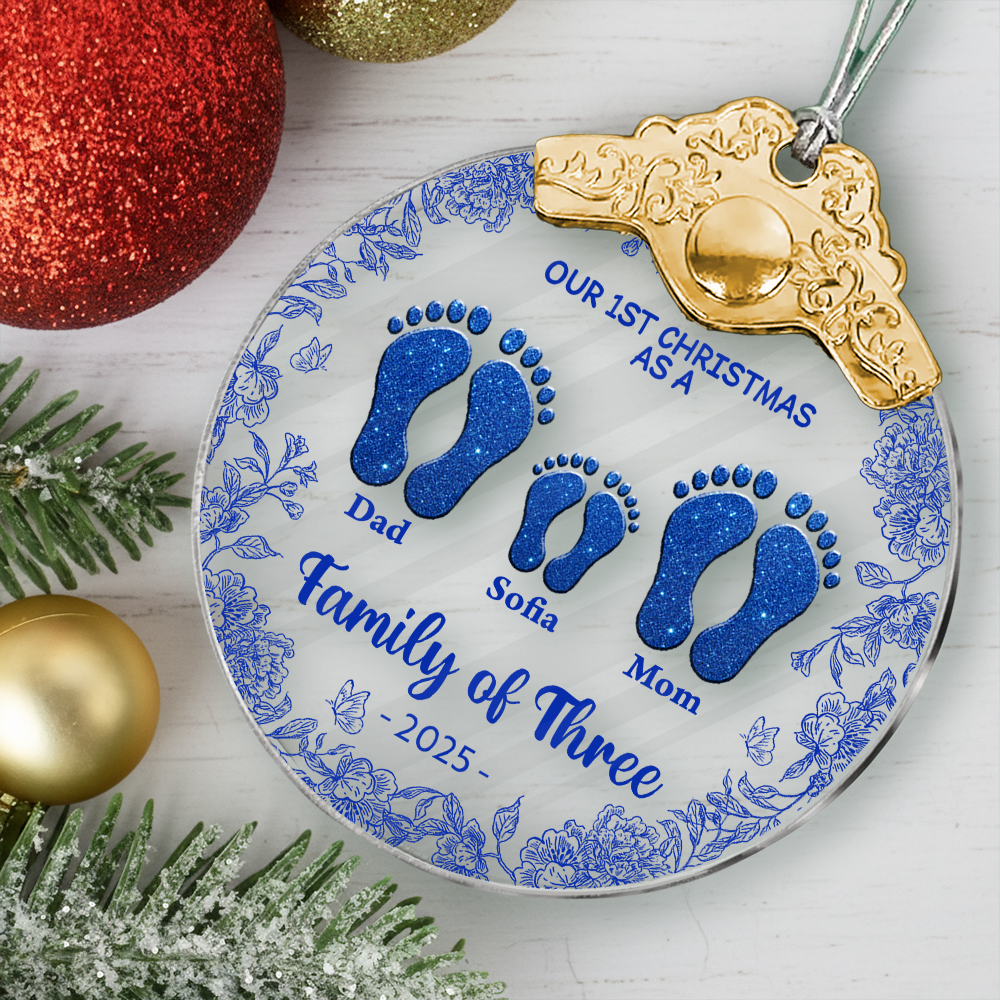 Our Family Flower - Personalized Glass Ornament With Silver and Gold Cap
