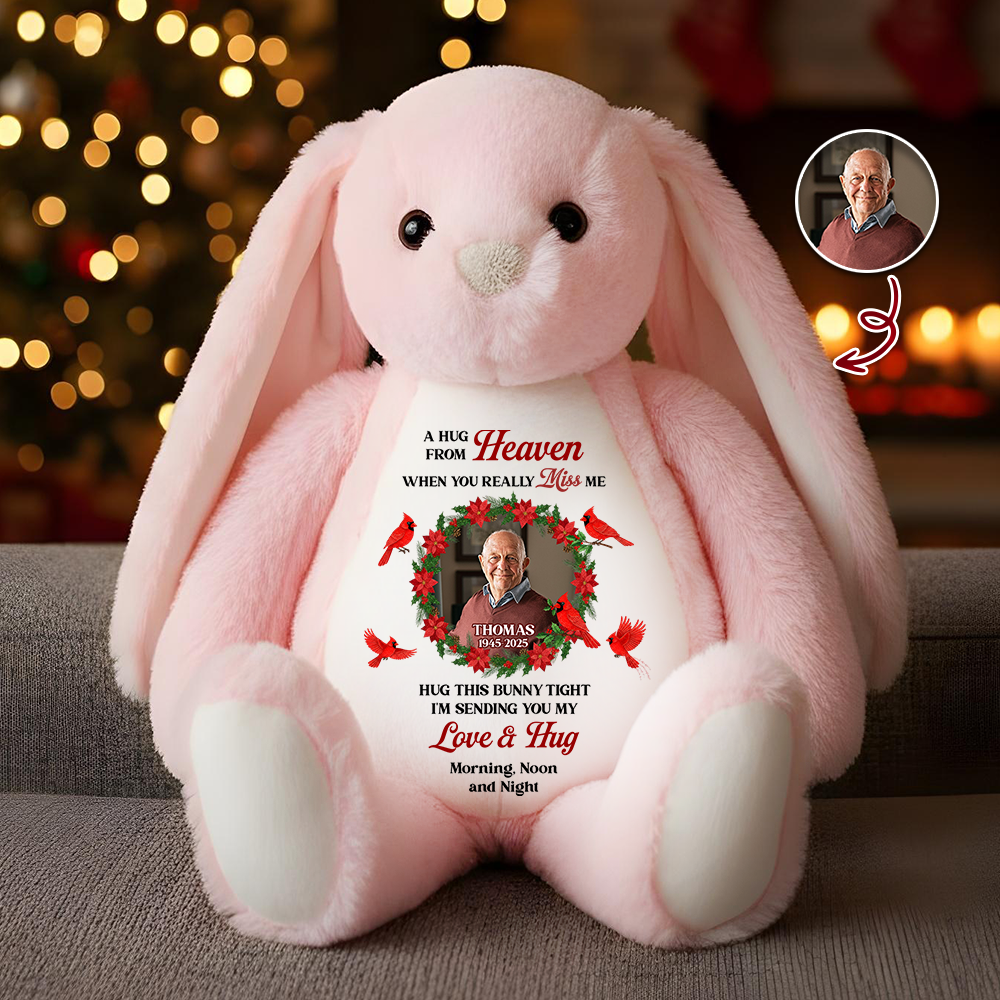 Hug This Bunny And Know I Am Here Plush, Memorial Personalized Bunny, Sympathy Gift for Loss, Sending Love and Hugs Morning Noon and Night
