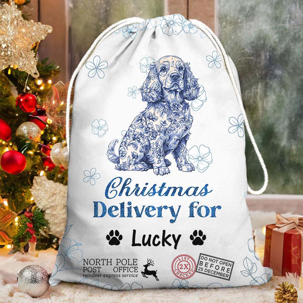 Merry Christmas Puppy Christmas Sack - Customized Canvas Drawstring Bags