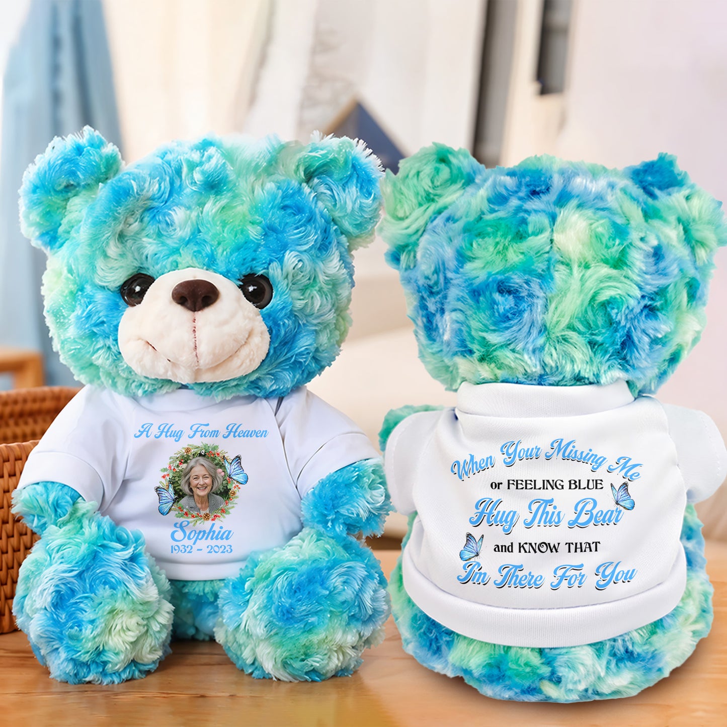 Hug This Bear Custom Photo Memorial Gift – Personalized Teddy Bear Plush Keepsake, Sympathy Gift for Loss of Loved One, Remembrance Plush