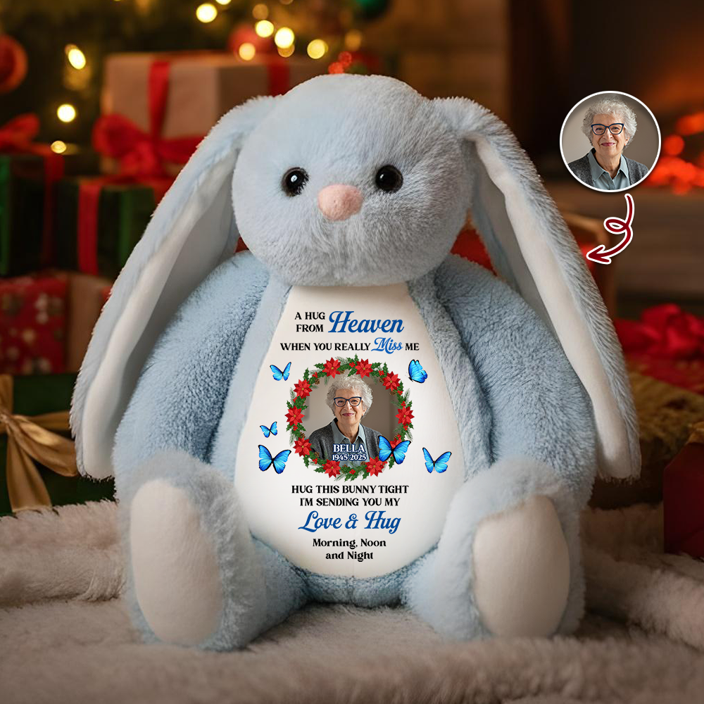 Hug This Bunny And Know I Am Here Plush, Memorial Personalized Bunny, Sympathy Gift for Loss, Sending Love and Hugs Morning Noon and Night
