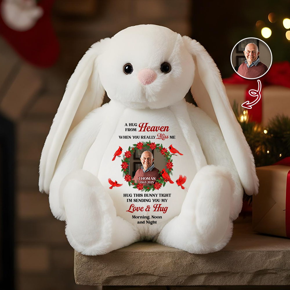 Hug This Bunny And Know I Am Here Plush, Memorial Personalized Bunny, Sympathy Gift for Loss, Sending Love and Hugs Morning Noon and Night