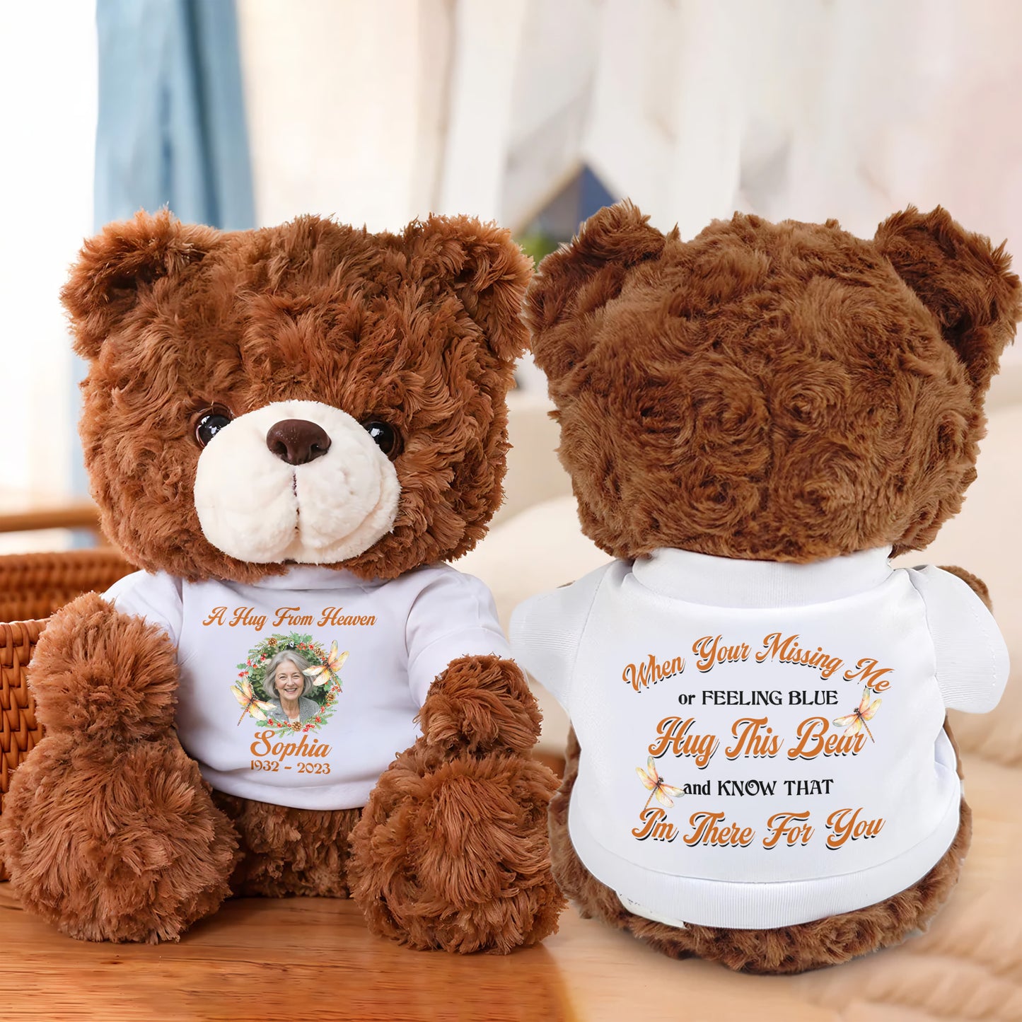 Hug This Bear Custom Photo Memorial Gift – Personalized Teddy Bear Plush Keepsake, Sympathy Gift for Loss of Loved One, Remembrance Plush