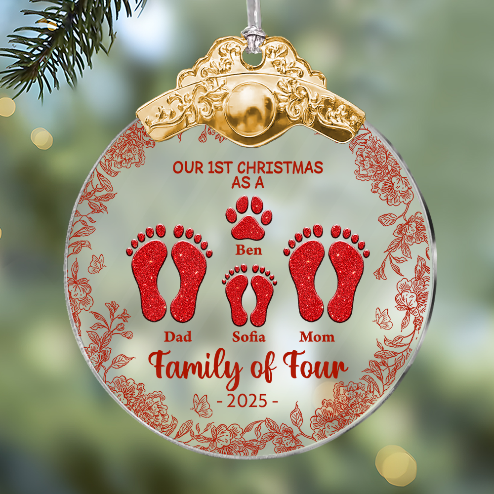 Our Family Flower - Personalized Glass Ornament With Silver and Gold Cap