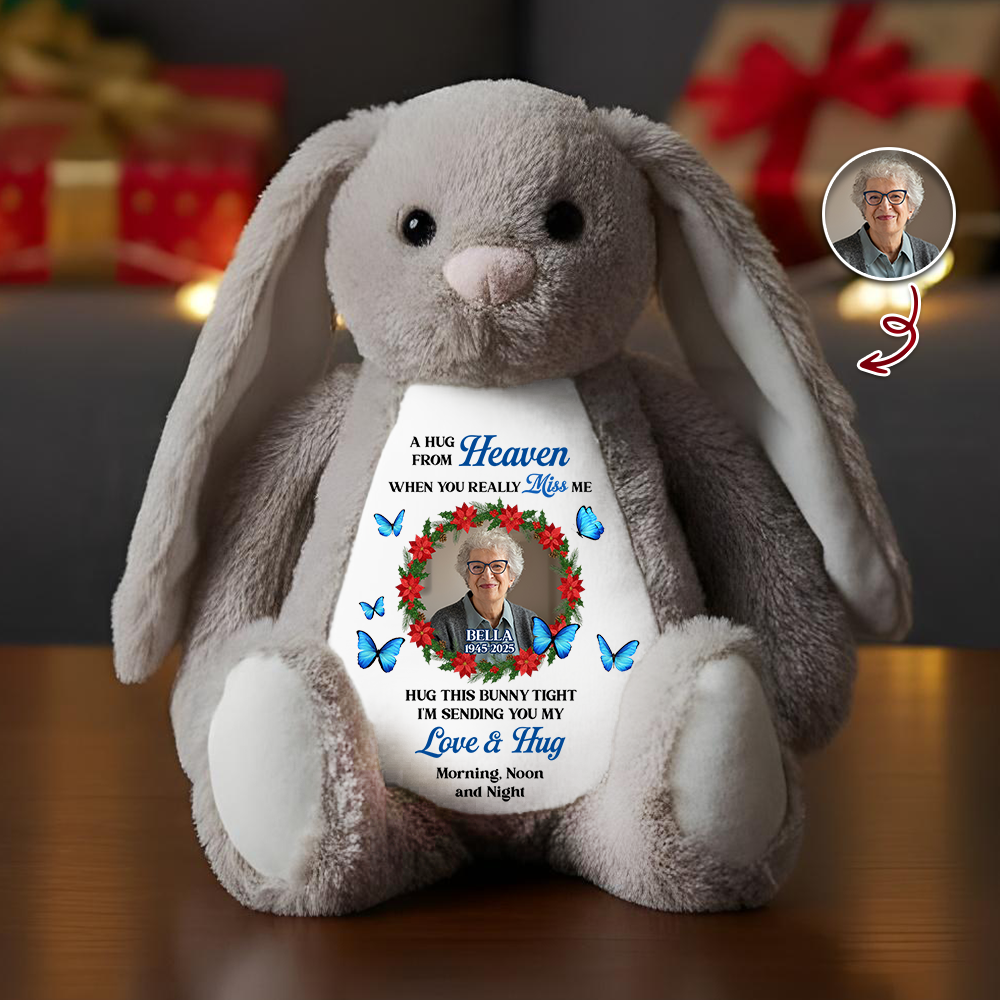 Hug This Bunny And Know I Am Here Plush, Memorial Personalized Bunny, Sympathy Gift for Loss, Sending Love and Hugs Morning Noon and Night