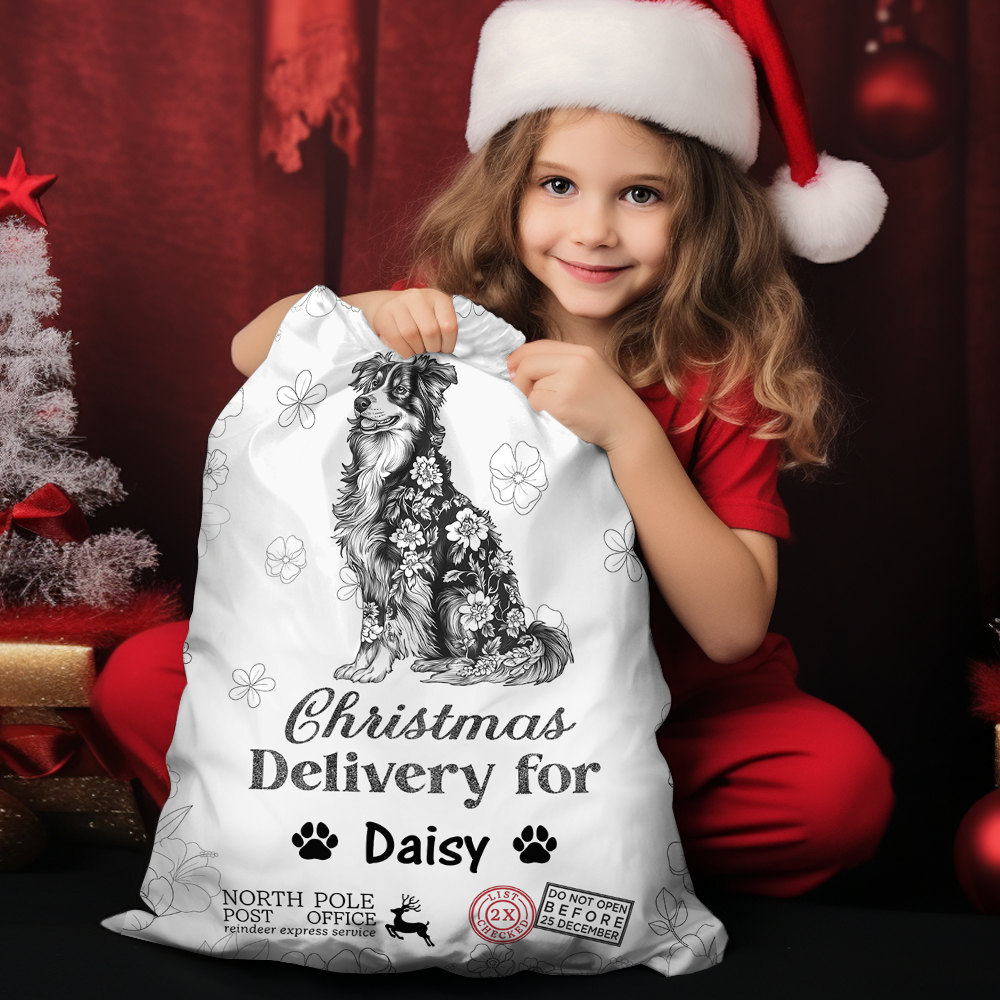 Merry Christmas Puppy Christmas Sack - Customized Canvas Drawstring Bags