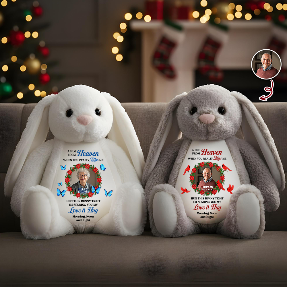 Hug This Bunny And Know I Am Here Plush, Memorial Personalized Bunny, Sympathy Gift for Loss, Sending Love and Hugs Morning Noon and Night