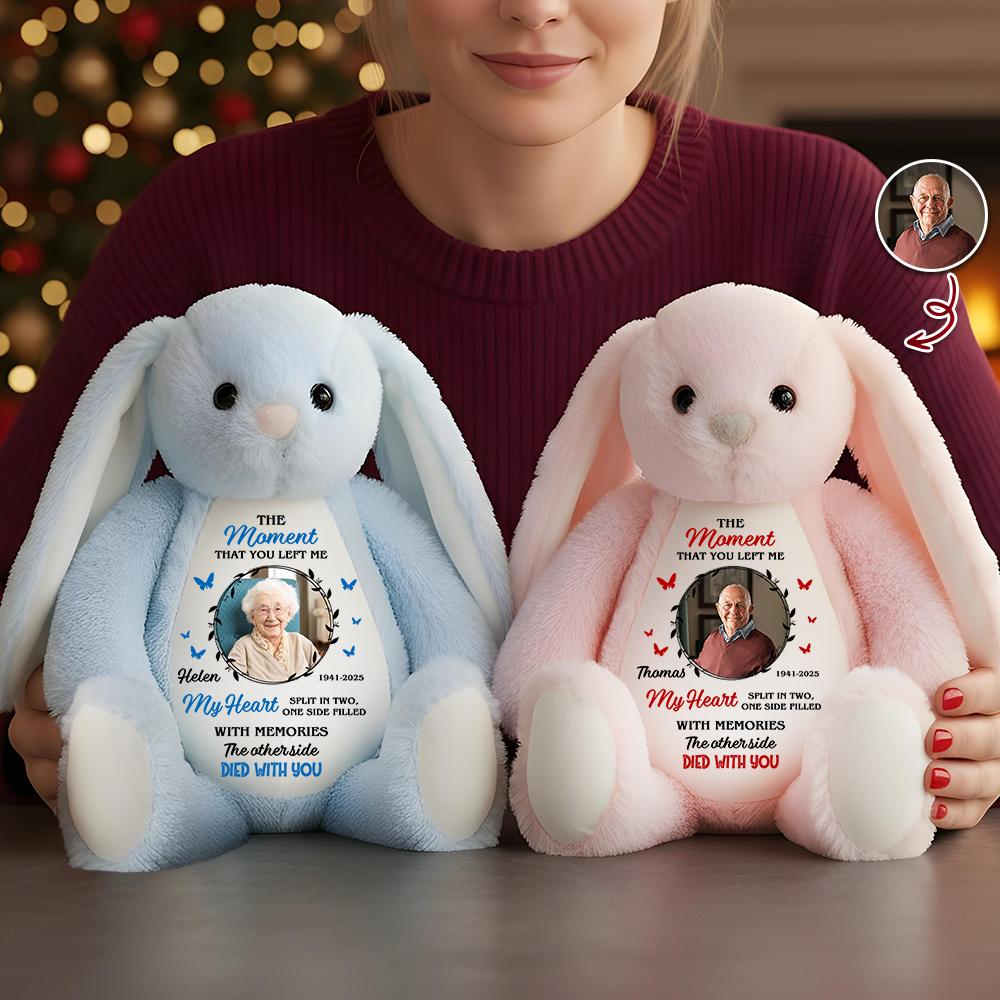 The Moment That You Left Me - Memorial Personalized Custom Bunny Plush - Sympathy Gift, A Cuddle From Heaven Keepsake Bunny, Keepsake Gift
