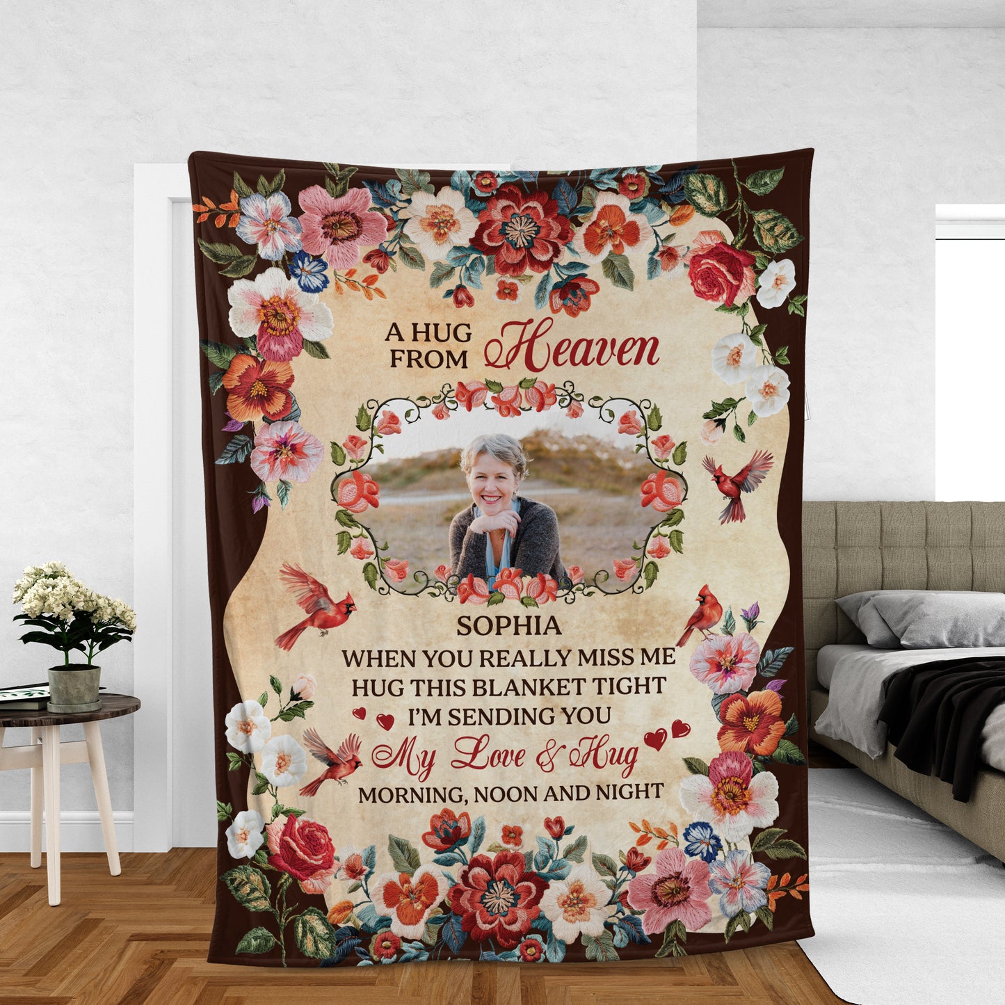 A Hug From Heaven Flowers - Memorial Personalized Custom Blanket Gift For Family Members