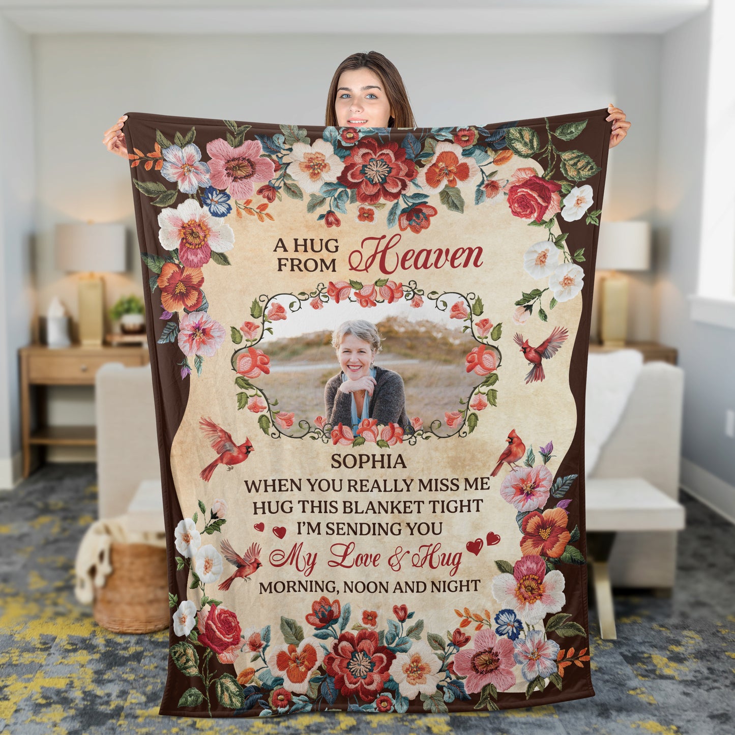 A Hug From Heaven Flowers - Memorial Personalized Custom Blanket Gift For Family Members