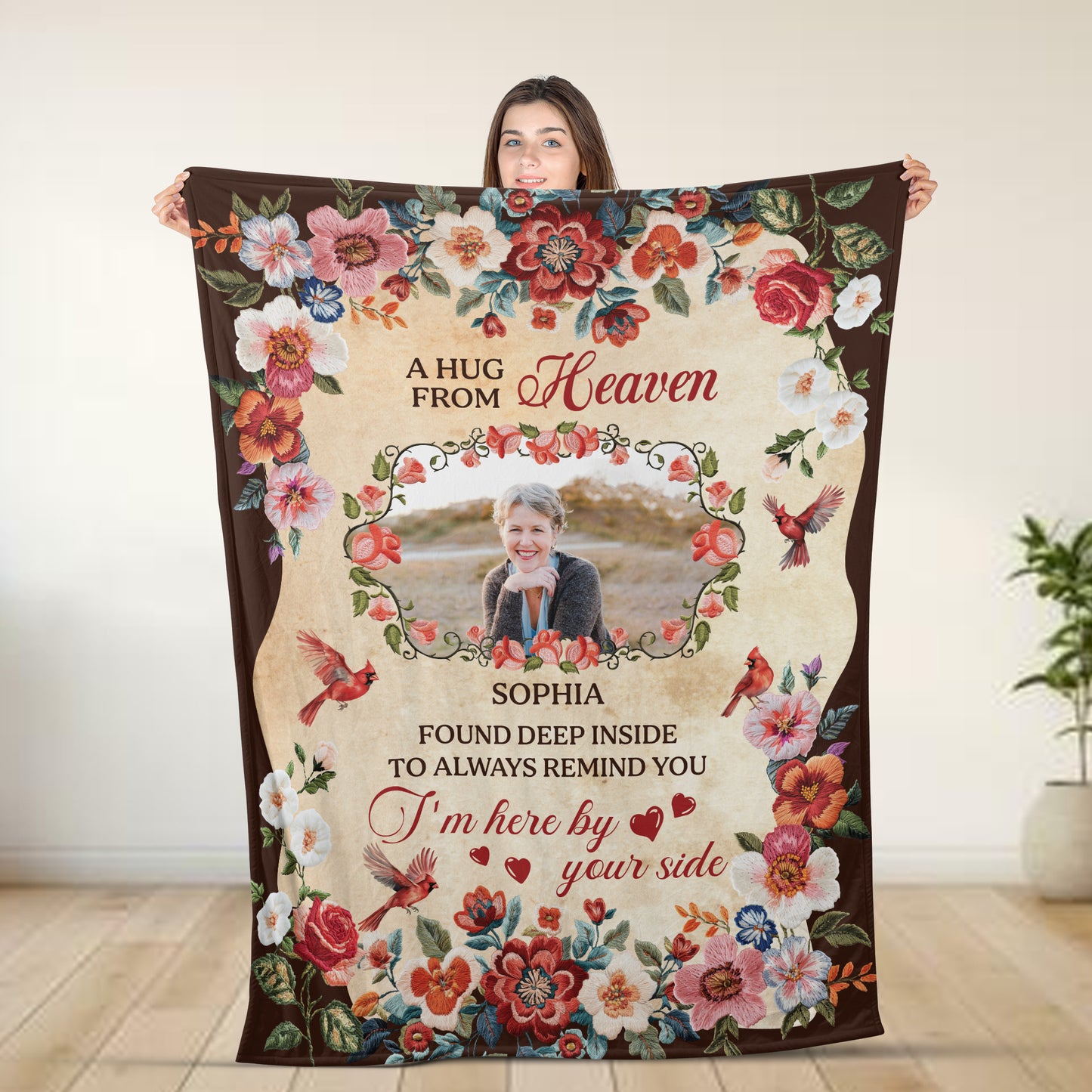 A Hug From Heaven Flowers - Memorial Personalized Custom Blanket Gift For Family Members