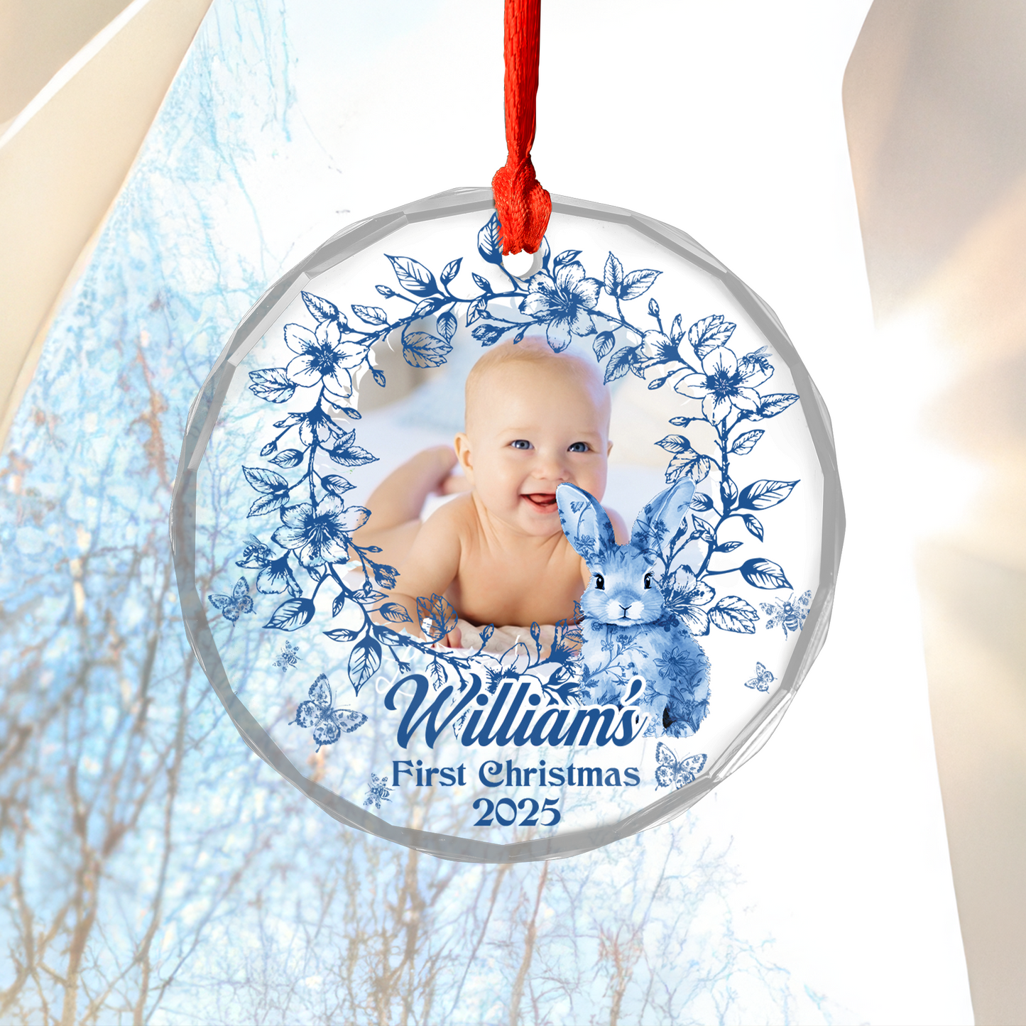 Custom Photo First Christmas - Personalized Custom Glass Ornament