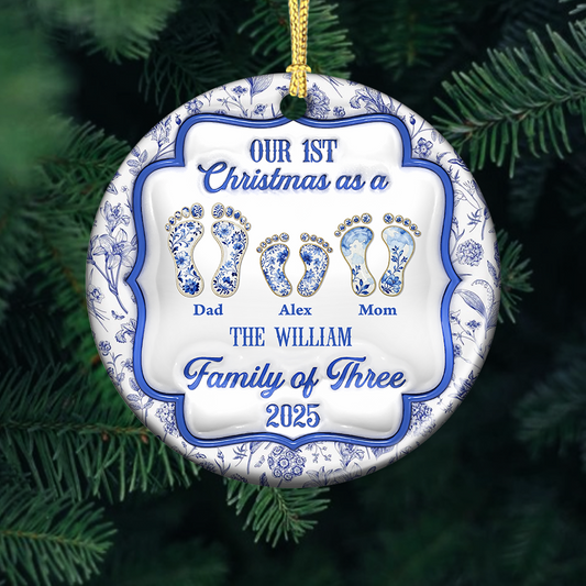 First Christmas Family - Custom Ceramic Ornament Christmas Gift - 3D Effect Ornament
