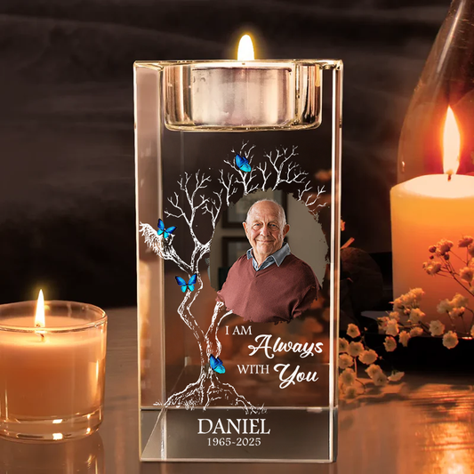 I Am Always With You Memorial - Personalized Crystal Candle Holder