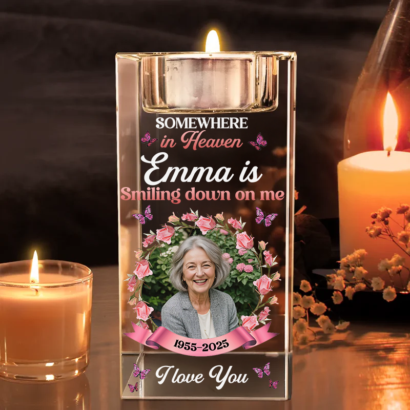 Some Where In Heaven - Personalized Crystal Candle Holder