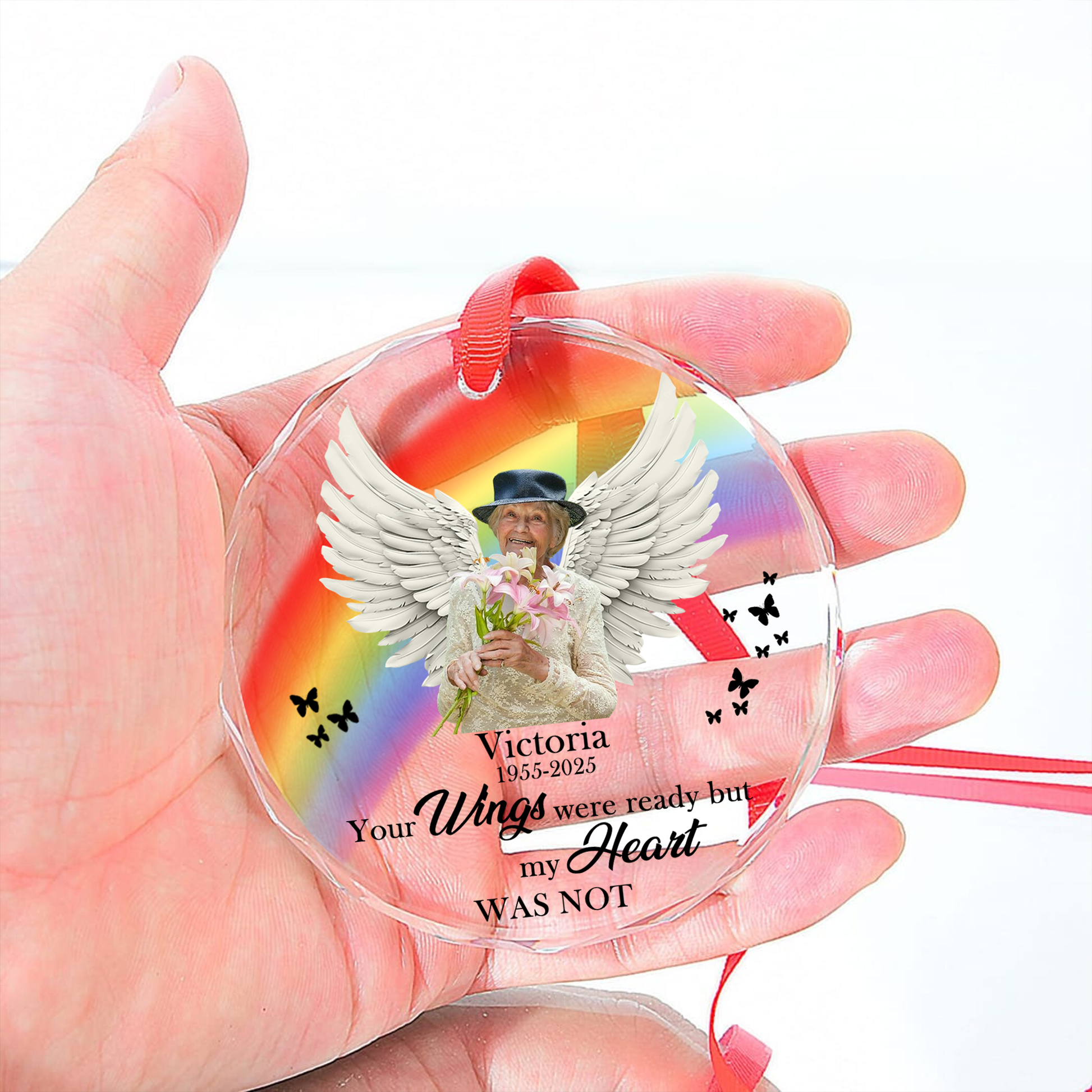 Memorial Your Wings Were Ready - Personalized Custom Glass Ornament