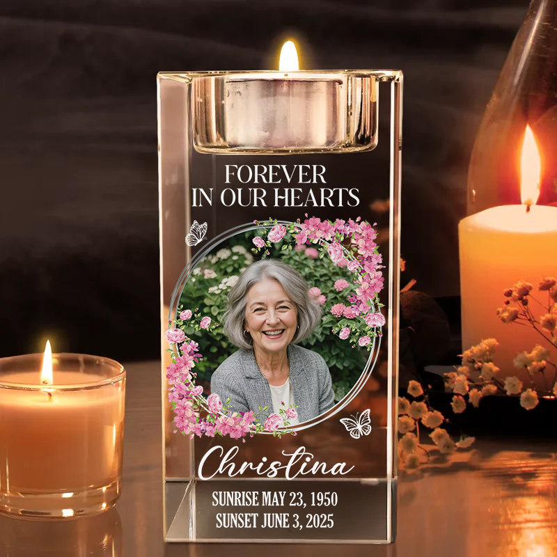 Forever In Our Hearts - Personalized Crystal Candle Holder
