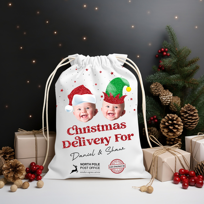 Personalized Santa Sack - Customized Canvas Drawstring Bags