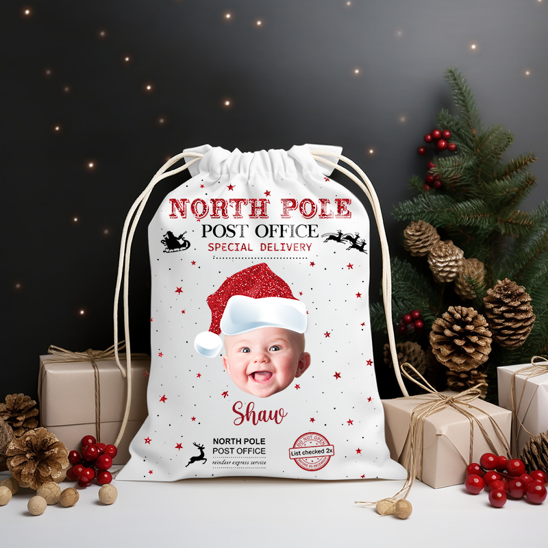 North Pole Post Office - Customized Canvas Drawstring Bags