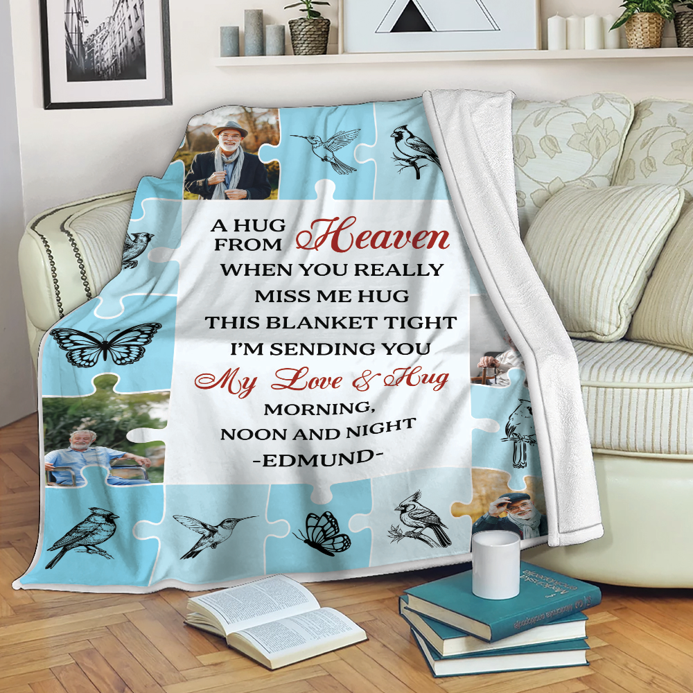 A Hug From Heaven Puzzle Photo- Memorial Personalized Custom Blanket Gift For Family Members
