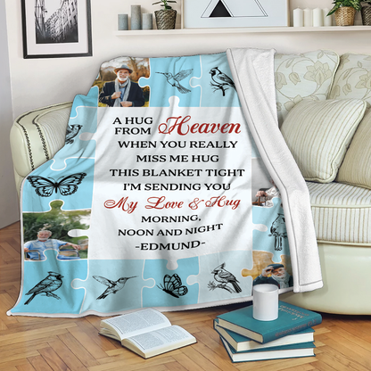 A Hug From Heaven Puzzle Photo- Memorial Personalized Custom Blanket Gift For Family Members