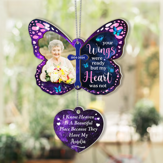 I Know Heaven Is A Beautiful Place - 2 Layered Suncatcher with Charm - Memorial Gift