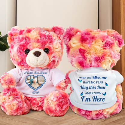 Glitter Flower A hug From Heaven - Memorial Personalized Custom Teddy Bear Plush